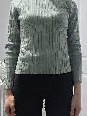Muji Classic Ribbed Crewneck Sweater in Sage Green